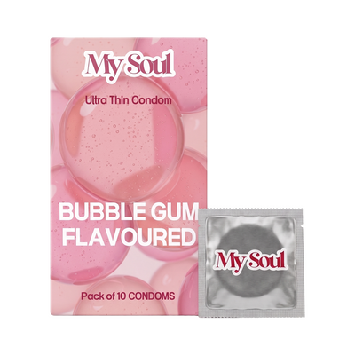 Ultra Thin Bubblegum Flavored Condoms For Men | 60 Microns | 10 Units | Intense Fit with a Barely There Feel | With Disposable Pouches