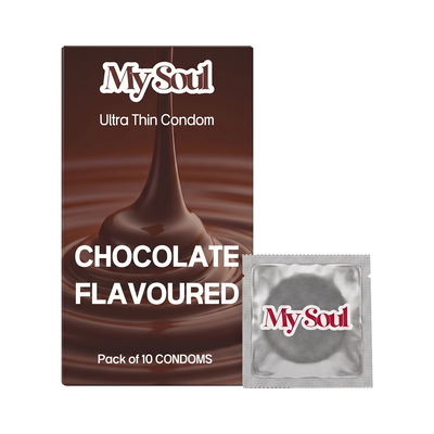 Ultra Thin Chocolate Flavored Condoms For Men | 60 Microns | 10 Units | Intense Fit with a Barely There Feel | With Disposable Pouches