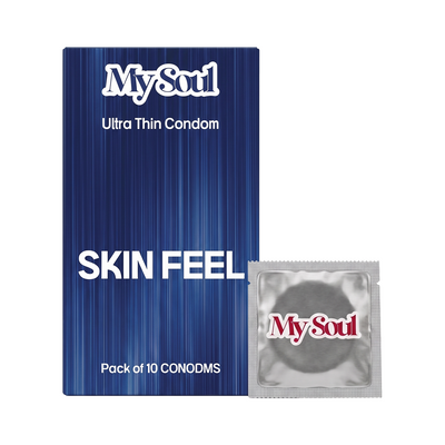 Ultra Thin Skin Feel Condoms For Men | 60 Microns | 10 Units | Intense Fit with a Barely There Feel | With Disposable Pouches